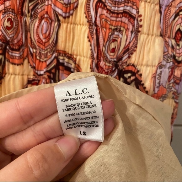 NEW A.L.C Luna Smocked Dress Nude Peach Multi 12 - Picture 10 of 16